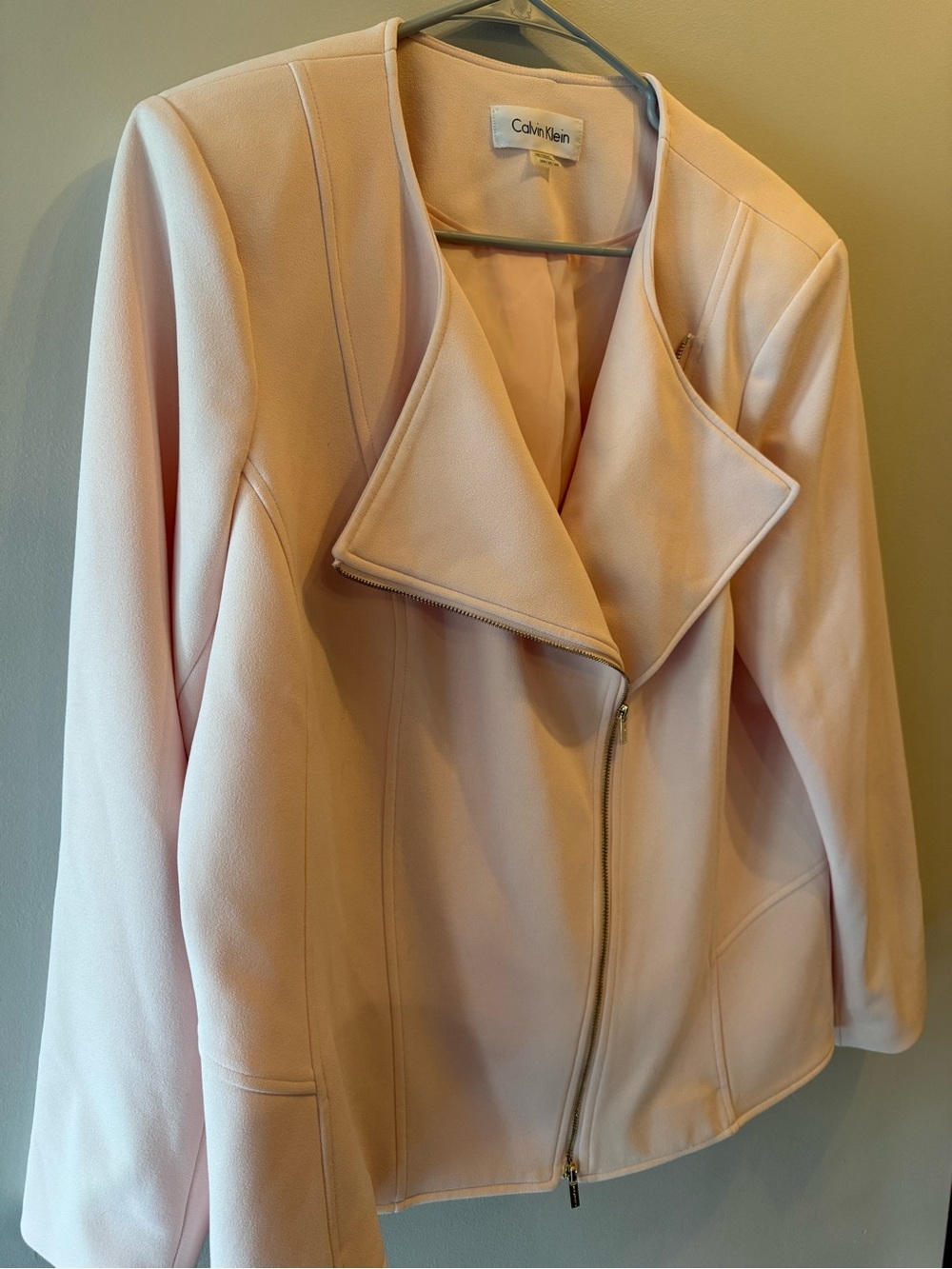 Calvin Klein Women's Blush Pink Asymmetrical Zip Jacket - Picture 3 of 5